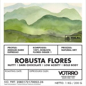 product sticker of fine robusta flores in indonesian