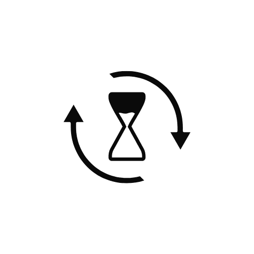 a black hourglass with arrows around it